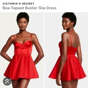 Victoria's Secret Satin Corset-Style Red Skater Dress with Bow